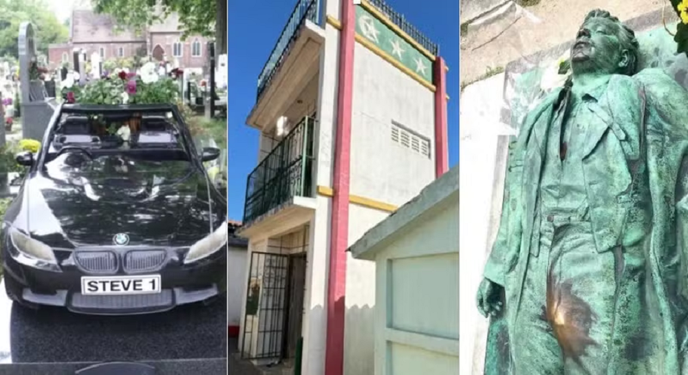 Túmulos inusitados como BMW, churrasqueira e motivo fálico