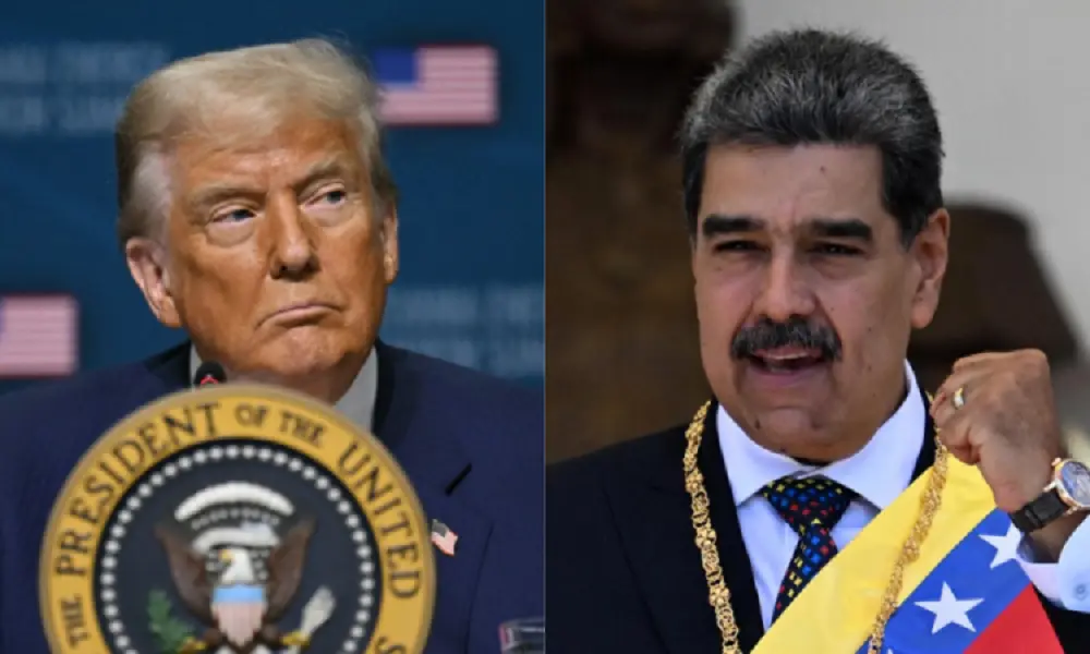 Donald Trump e Nicolás Maduro, presidentes dos EUA e da Venezuela, respectivamente, em montagem de fotos
