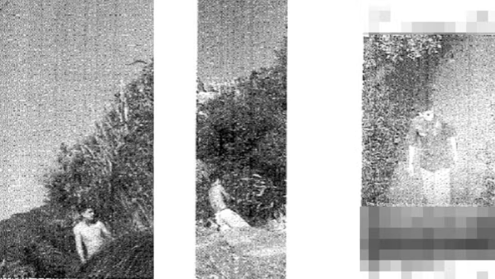 Fotos incluidas no boletim de ocorrência, em preto e branco, três imagens