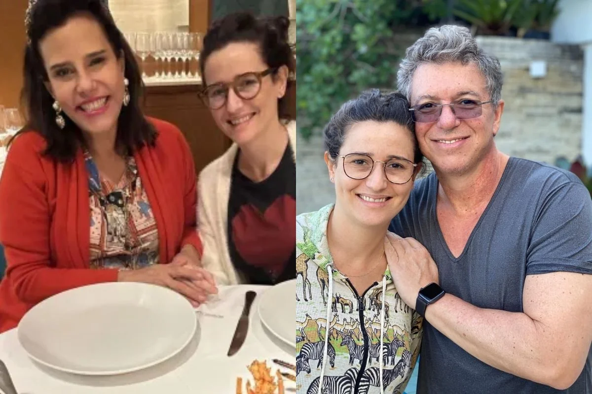 Montagem de duas fotos de Marianna com Narcisa Tamborindeguy e com Boninho