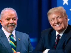 Os presidentes do Brasil e dos Estados Unidos, Lula e Donald Trump, sorrindo