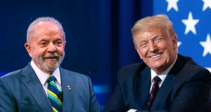 Os presidentes do Brasil e dos Estados Unidos, Lula e Donald Trump, sorrindo