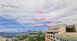 Anotações em janela de escritório do Grupo Refit