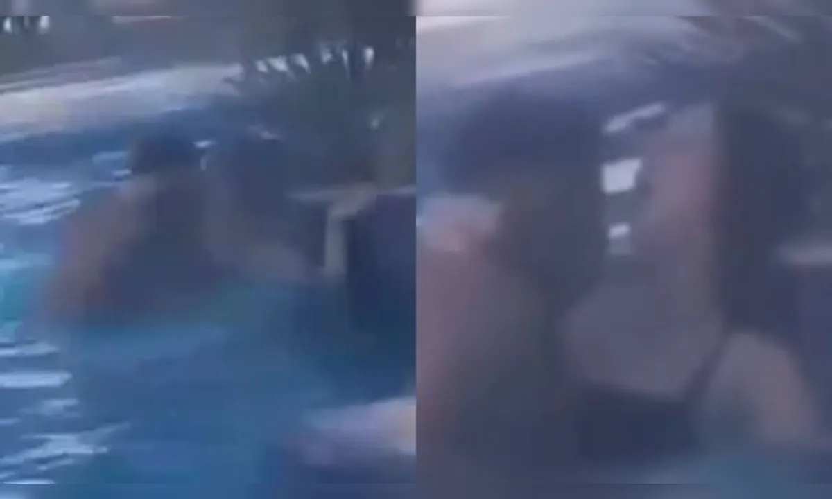 Montagem de duas fotos de casal em momento íntimo na piscina