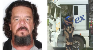 Dener Laurito dos Santos posando para foto e em momento de incidente