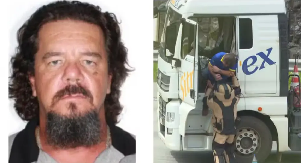 Dener Laurito dos Santos posando para foto e em momento de incidente