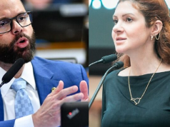 senador Jorge Seif (PL-SC) e a deputada estadual Ana Campagnolo (PL-SC) em montagem de duas fotos