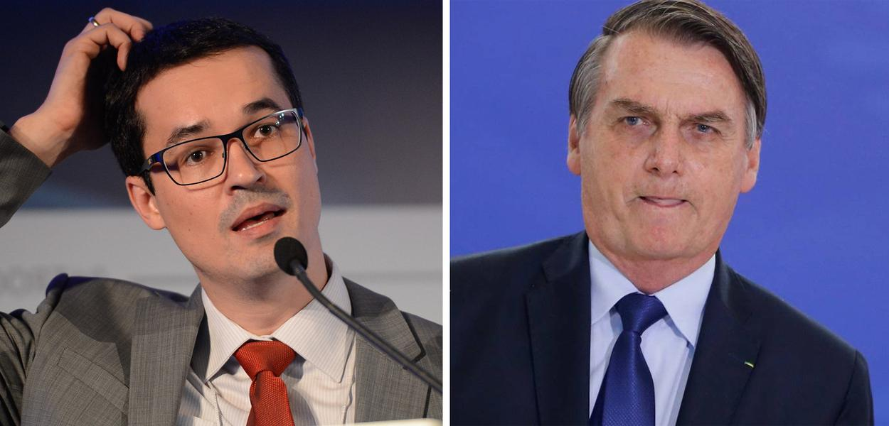 O ex-procurador da Operação Lava-Jato, Deltan Dallagnol (Novo), e o ex-presidente Jair Bolsonaro (PL) em montagem de duas fotos, ambos sérios