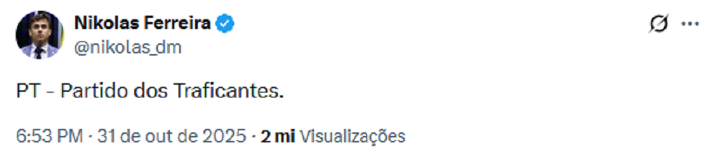 Print de tweet de Nikolas Ferreira