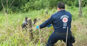 Agentes do SAMU em área de mata