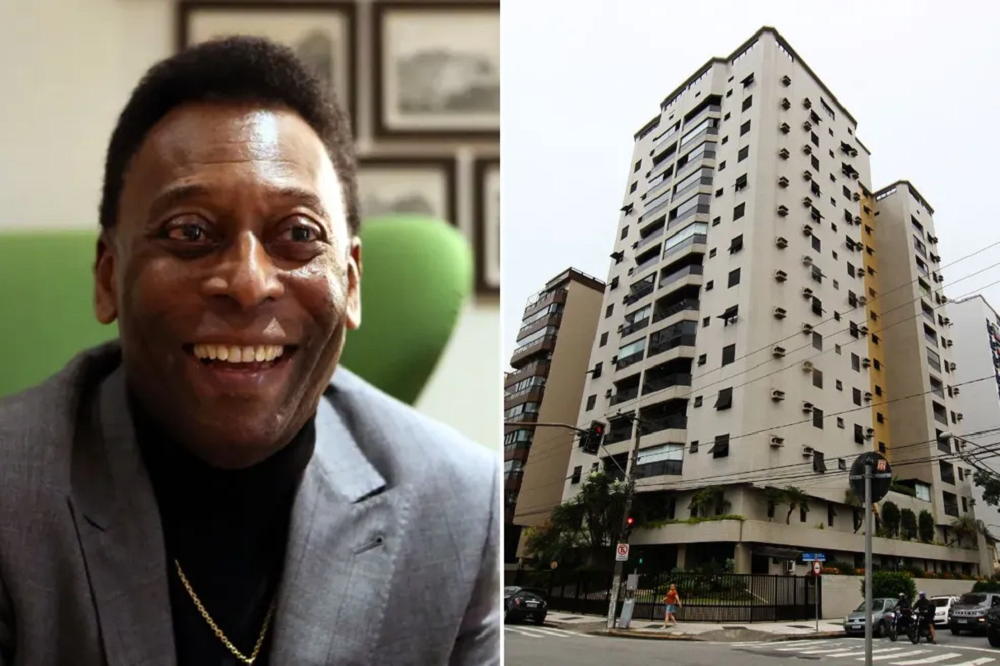 Montagem de fotos de Pelé e condomínio que entrou na Justiça cobrando dívida em apartamentos