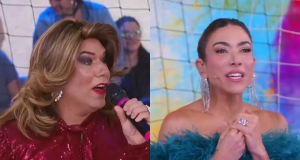 Montagem de fotos de Narcisa, personagem vivida por Tiago Barnabé, e Patrícia Abravanel