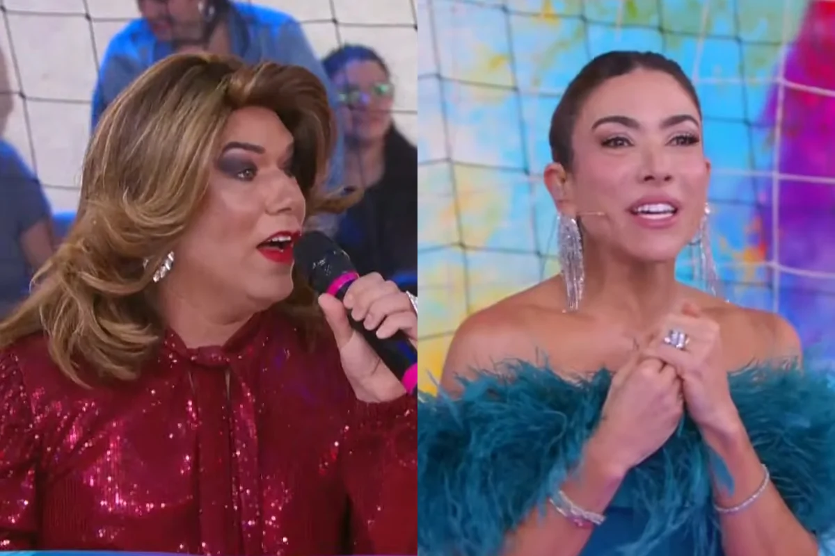 Montagem de fotos de Narcisa, personagem vivida por Tiago Barnabé, e Patrícia Abravanel