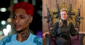 O rapper Oruam e a deputada federal Júlia Zanatta (PL-SC) em montagem de duas fotos