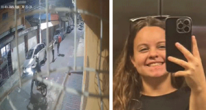 Imagens de câmera de segurança e foto de Beatriz Munhos, em montagem de duas fotos