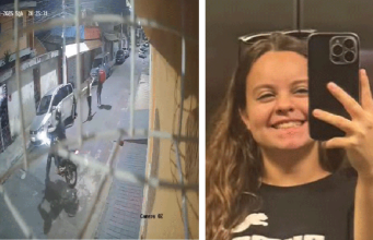 Imagens de câmera de segurança e foto de Beatriz Munhos, em montagem de duas fotos