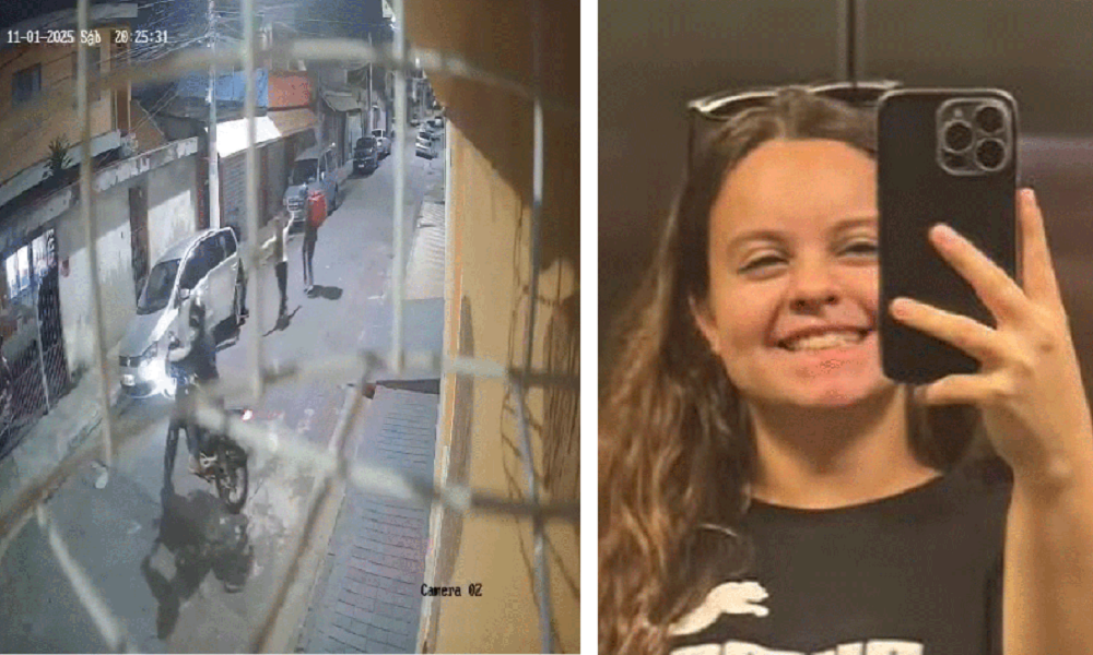 Imagens de câmera de segurança e foto de Beatriz Munhos, em montagem de duas fotos