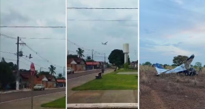 Montagem de três Imagens de avião perdendo altitude antes de cair