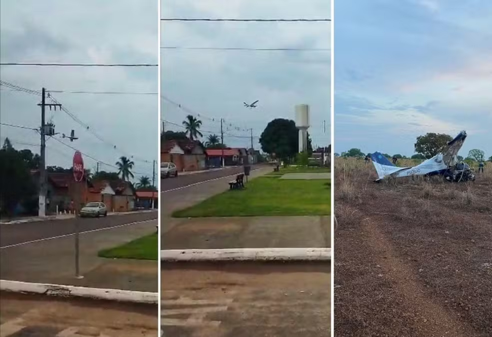Montagem de três Imagens de avião perdendo altitude antes de cair