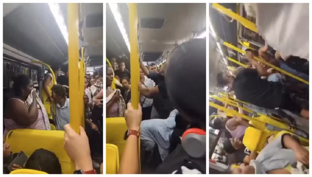 3 Imagens de confusão em ônibus na Taquara 