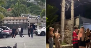 Imagens da entrada de festa privada dos jogadores do Flamengo, montagem de duas fotos