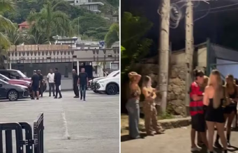 Imagens da entrada de festa privada dos jogadores do Flamengo, montagem de duas fotos