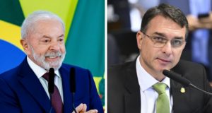 O presidente Luiz Inácio Lula da Silva (PT) e o senador Flávio Bolsonaro (PL) em montagem de duas fotos