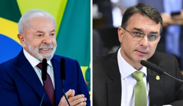 O presidente Luiz Inácio Lula da Silva (PT) e o senador Flávio Bolsonaro (PL) em montagem de duas fotos