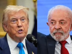 Montagem de fotos de Donald Trump e Lula