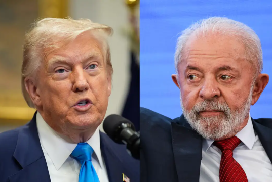 Montagem de fotos de Donald Trump e Lula