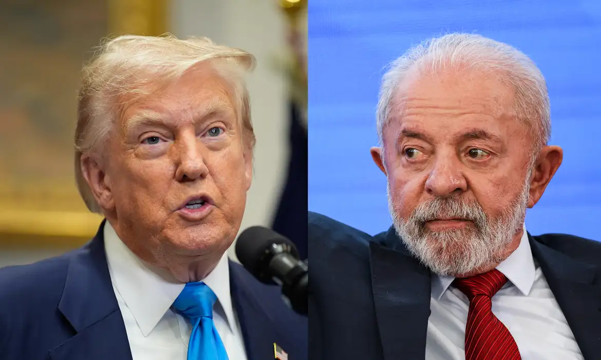 Montagem de fotos de Donald Trump e Lula