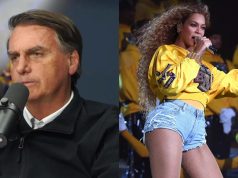 Montagem de fotos de Jair Bolsonaro e Beyoncé, ele sério e ela cantando em palco