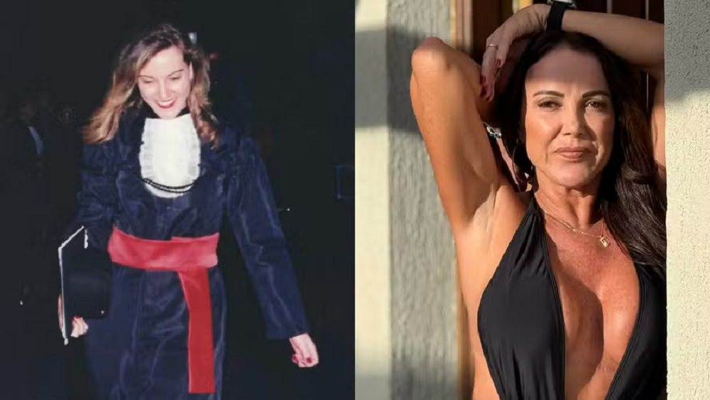 Montagem de fotos de Ivy Mena em formatura e em ensaio fotográfico