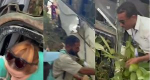 Montagem de três fotos de acidente com ônibus em Trancoso