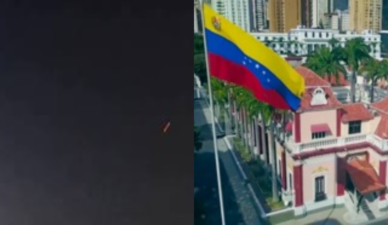 Drones não identificados sobrevoaram o Palácio de Miraflores em montagem de duas fotos