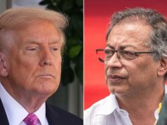 O presidente dos Estados Unidos, Donald Trump, e o presidente da Colômbia, Gustavo Petro, em montagem de duas fotos sérios