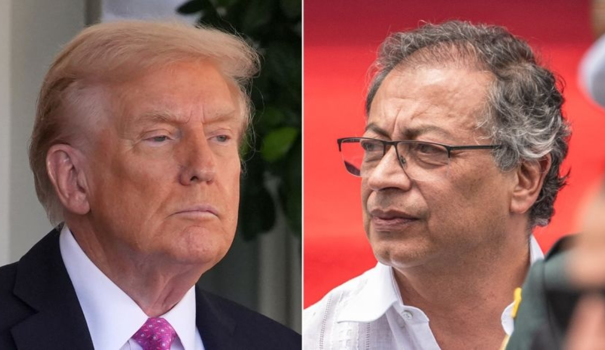 O presidente dos Estados Unidos, Donald Trump, e o presidente da Colômbia, Gustavo Petro, em montagem de duas fotos sérios