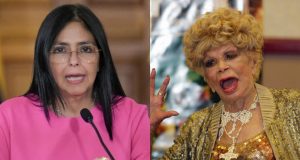 Montagem de fotos de Delcy Rodríguez e Dercy Gonçalves