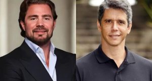 Montagem de fotos de Daniel Vorcaro e Marcio Garcia rindo