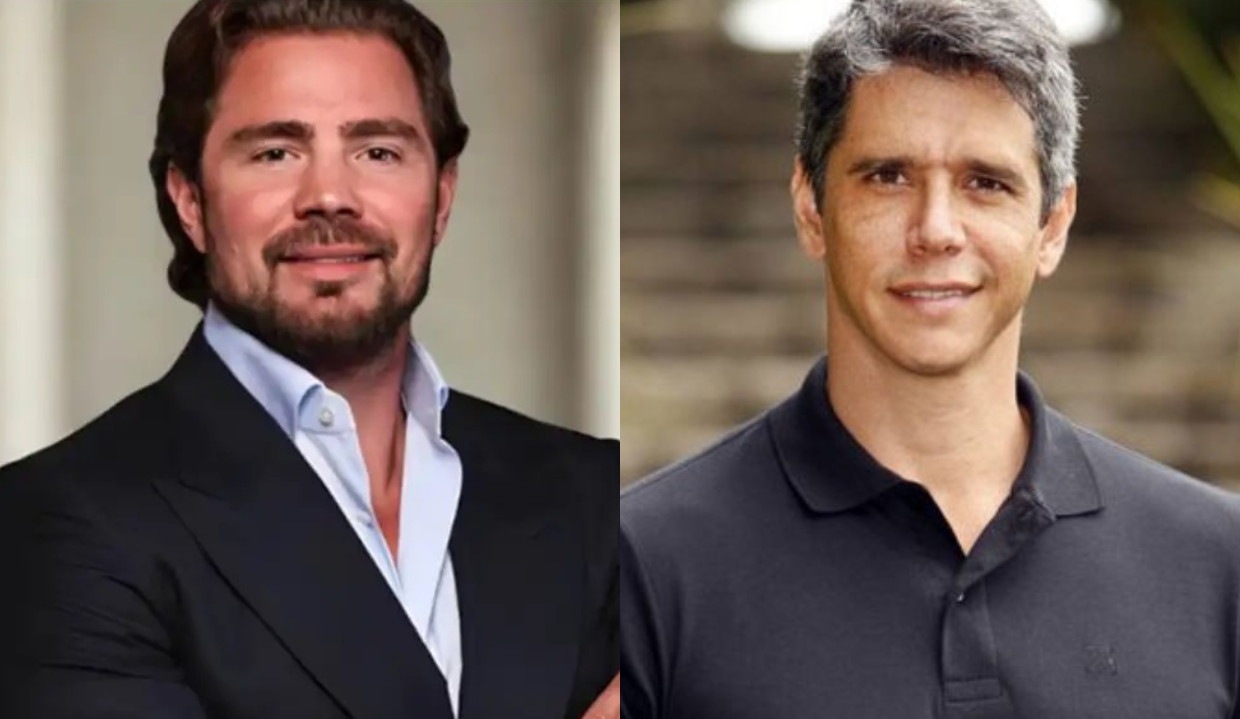 Montagem de fotos de Daniel Vorcaro e Marcio Garcia rindo