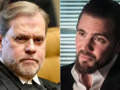 Dias Toffoli e Daniel Vorcaro sérios em montagem de duas fotos