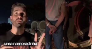 O prefeito de Brusque, em Santa Catarina, André Vechi (PL), e vídeo de flagra em montagem de duas fotos