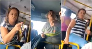 Passageiras que agrediram motorista em ônibus em montagem de três fotos