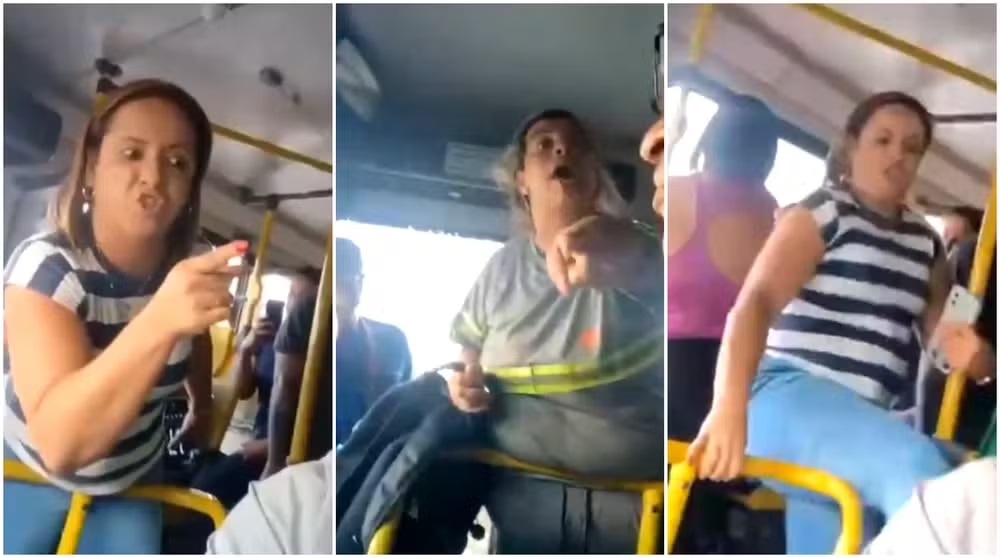 Passageiras que agrediram motorista em ônibus em montagem de três fotos