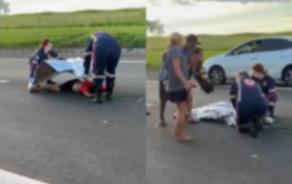 Momento em que corpo de jovem foi coberto em montagem de duas fotos