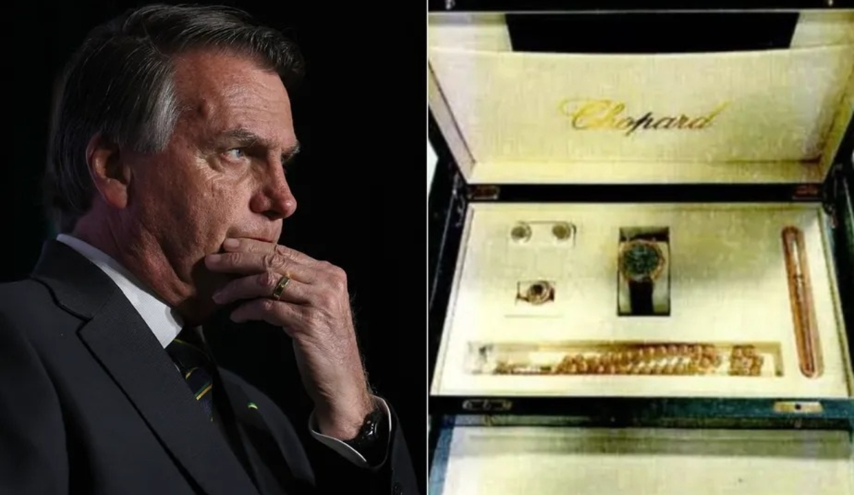 Jair Bolsonaro e os seis itens da marca suíça Chopard em montagem de duas fotos