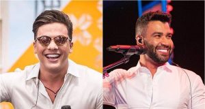 Wesley Safadão e Gusttavo Lima em montagem de duas fotos, ambos sorrindo