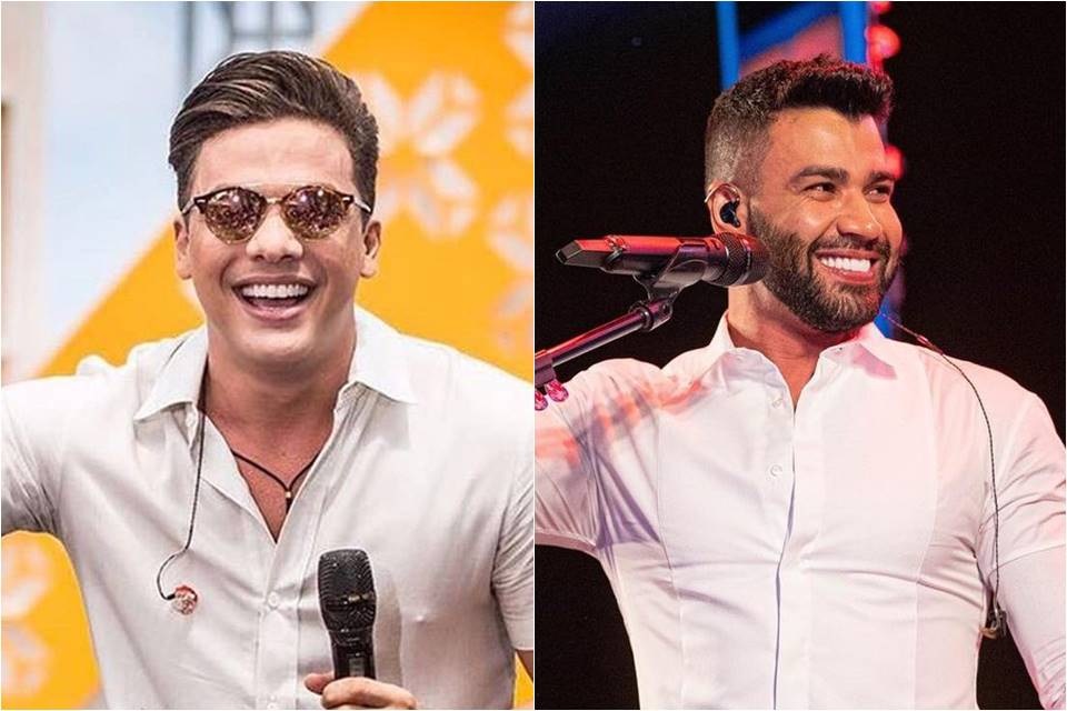 Wesley Safadão e Gusttavo Lima em montagem de duas fotos, ambos sorrindo