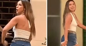 A influencer e advogada argentina Agostina Páez em montagem de duas fotos