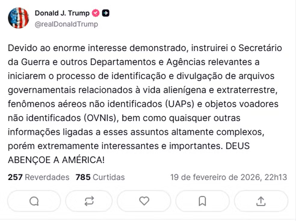 Print de post de Donald Trump